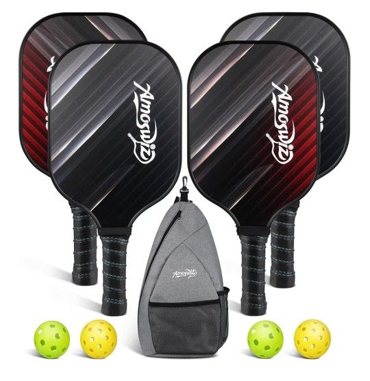 AMOSWIZ Pickleball Paddles Set of 4, 2/4 Pickleball Rackets Balls And Back Pack
