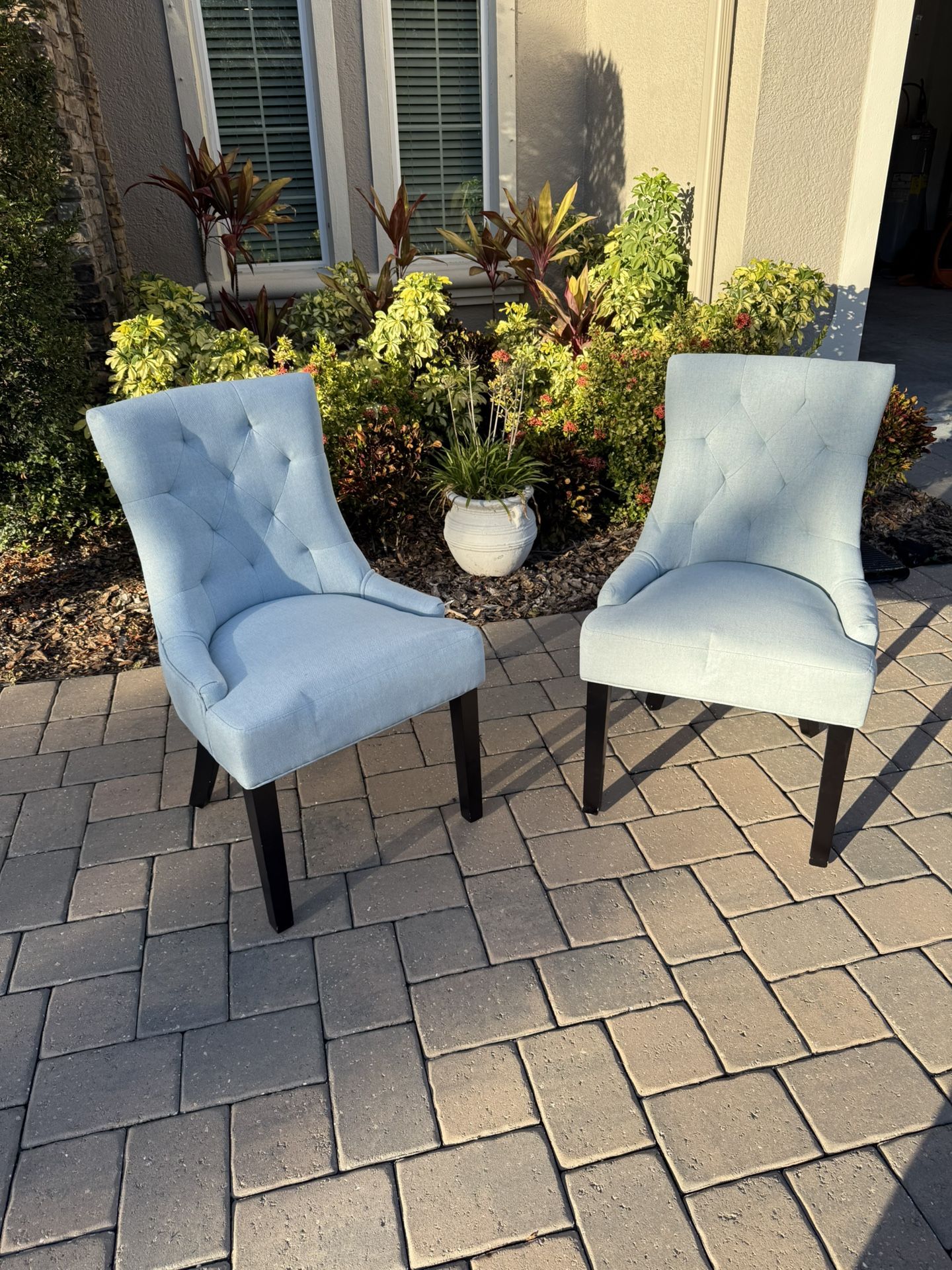 Set of 2 Tufted Accent Chairs – Light Blue Upholstery, Modern & Elegant