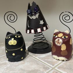 Halloween Decor-Pier 1 Imports Cat Tail PICTURE, NOTE, RECIPE Holders Set of 2 & HALLOWEEN CANDLE ENDCAP CAT