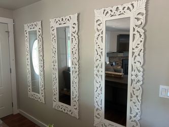 Set of 3 White Farmhouse Wall Mirrors