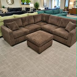 4 Pieces Coffee Color Sectional Sofa Set With Ottoman