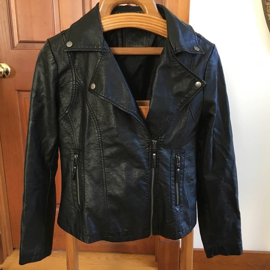 Max Studio Womens Faux Leather Biker Jacket Coat Size L