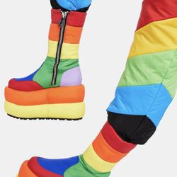 Dolls Kill Retro Rainbow Puffer Platform Boots
