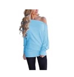Light Blue Off-Shoulder Long Sleeved Shirts Size XL