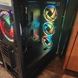 Skytech Gaming PC Case + 4x ARGB 120mm Fans (Mesh Front, Tempered Glass, Fan Speed Button)