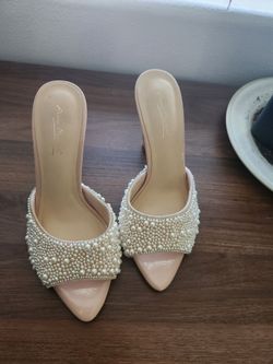Anne Michelle Pearl Embellished Pointed Toe Mules