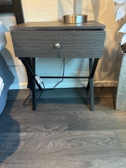 Pair of Modern Gray Wood Nightstands with Black Metal X-Frame Legs (Set of 2)