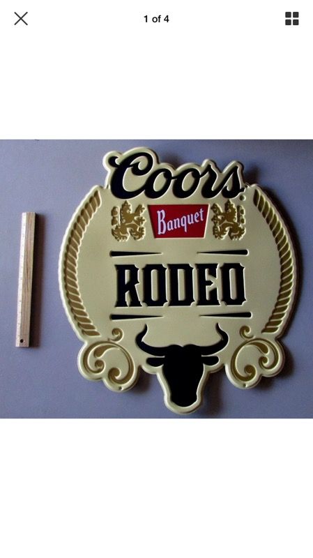 Coors Banquet Rodeo meta beer tin tacker sign