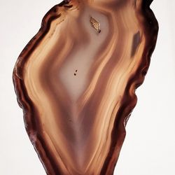 227 Grams Natural Brown Banded Brazilian Polished Agate Slice Slab (8oz) 150mm. The image shows a polished slice of brown banded agate, likely Brazili
