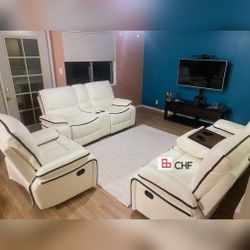 Leather 3 Pc Couch Livingroom sofa set 