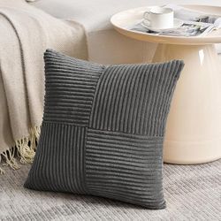 Fancy HOMI Rustic Farmhouse Corduroy 24”X24” Patchwork Dark Grey Pillow Covers. Inserts Not Included. 2 Pack.
