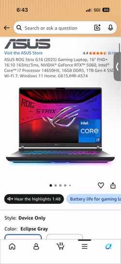 ASUS ROG Strix G16 (2025) Gaming Laptop, 16”