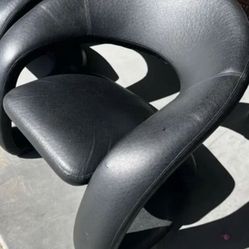 Pair Of Post Modern / Mid Century Black Ostrich Print Vinyl” Jamar Chairs  Tongue”