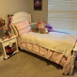 Twin Bed With Mattress, Box Spring & Nightstand 