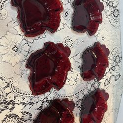 Six Royal Red Vintage Desert Plates