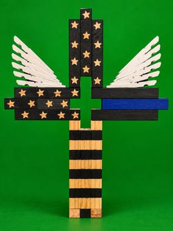 Thin Blue Line Winged Cross Wood Art