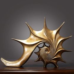 Decorative Conch Statue Made Of Polyresin Modern  Sea Shell Sculpture - Champagne Gold Finish