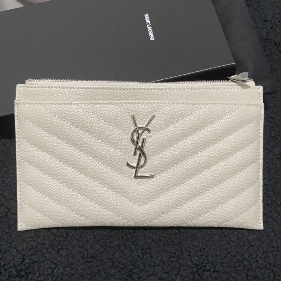 YSL MONOGRAM BILL POUCH IN GRAIN DE POUDRE EMBOSSED LEATHER