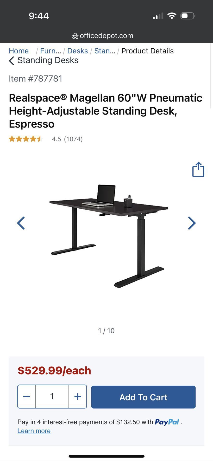 Realspace® Magellan Pneumatic Height-Adjustable Standing Desk
