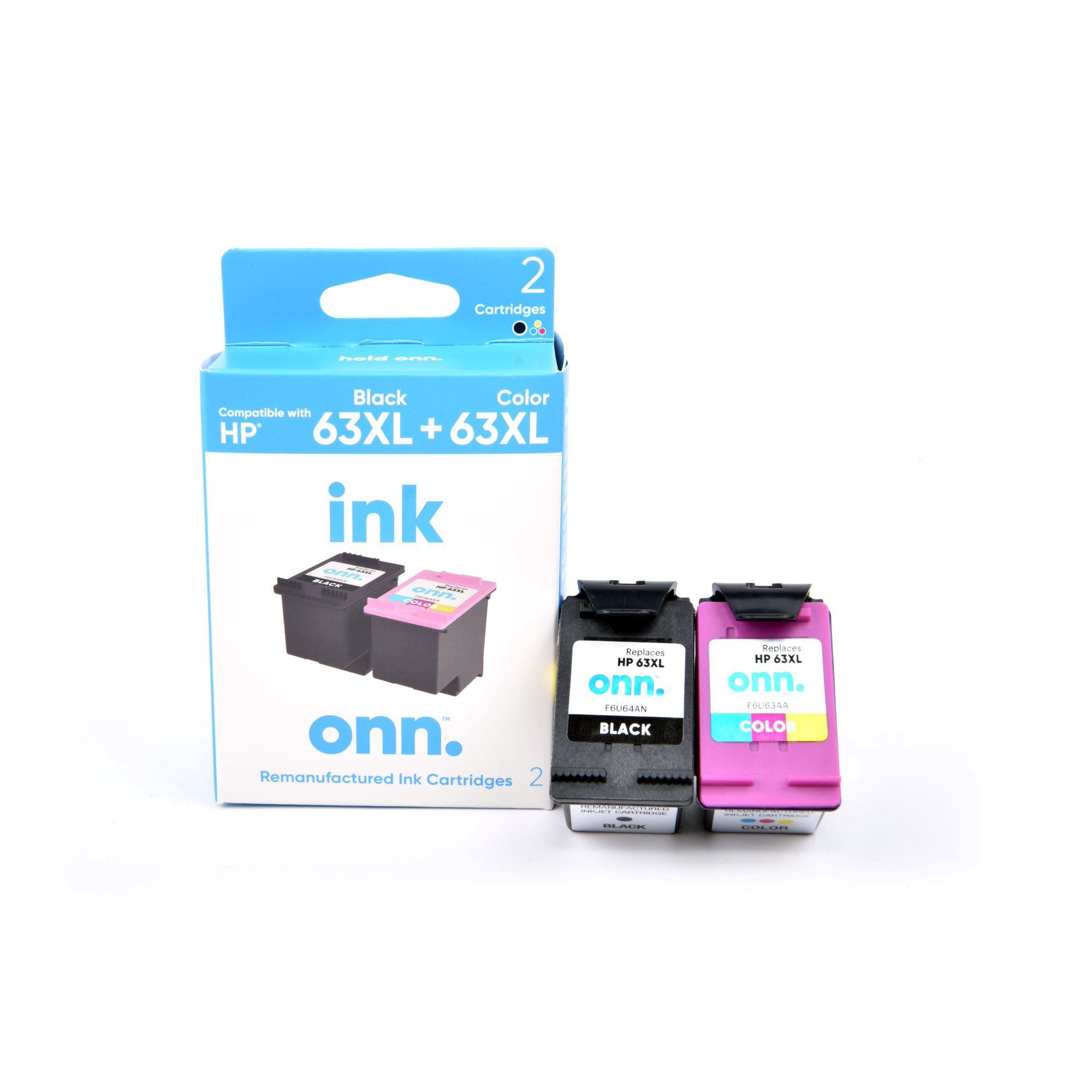 Brand New onn. Remanufactured Ink Cartridge, HP 63XL Black, 63XL Tri-Color, 2 Cartridges