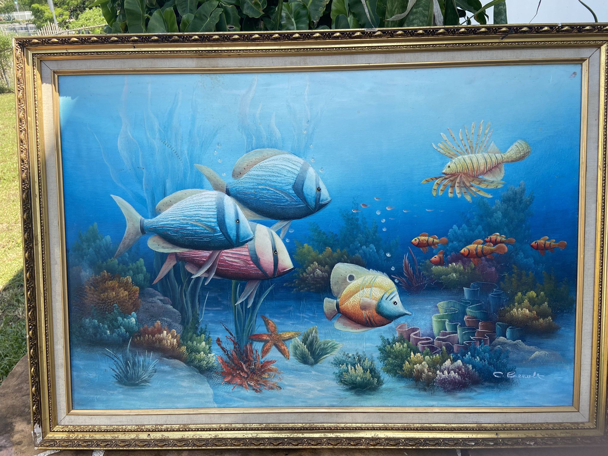 Original  C. Benolt Textured Oil On Canvas 3D Sea Life Signed & Framed