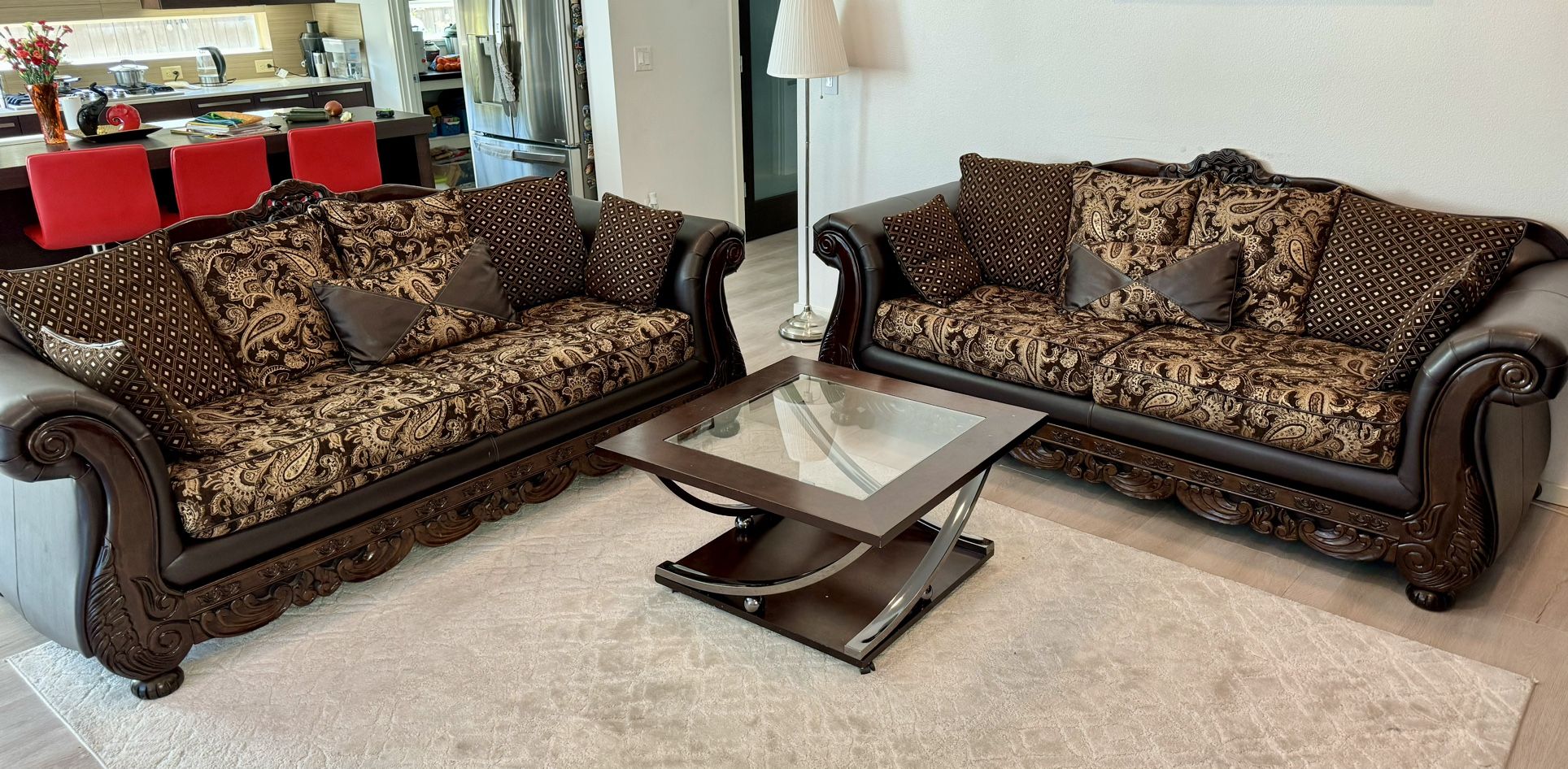 Living Room Sofa Set With Glass/ Wooden Coffe Table