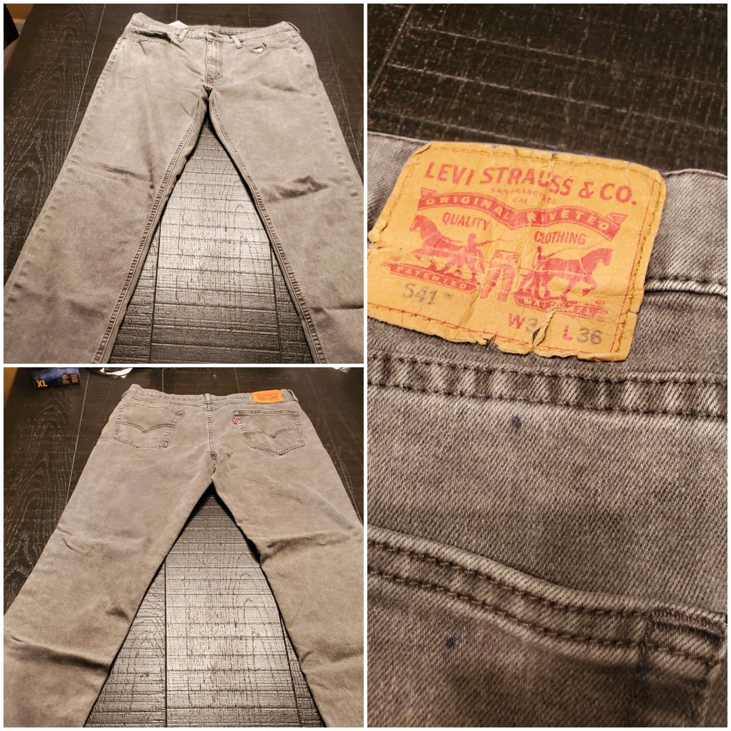 Men's jeans. 5 pairs of Levi's and one pair of Lucky Brand jeans. Sizes range between 36×34 and 36x36.