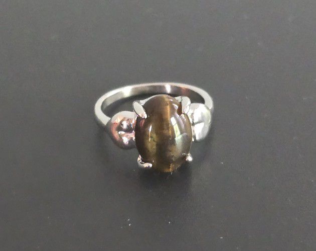 TIGER EYE POLISHED CABECHON  NEW SIZE 9 SILVER HEART RING
