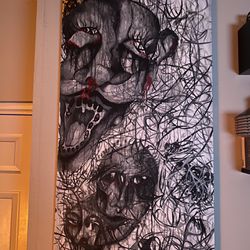 abstract dark art. black and white graphic painting 