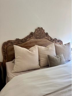 King headboard, ornate carved wood antique