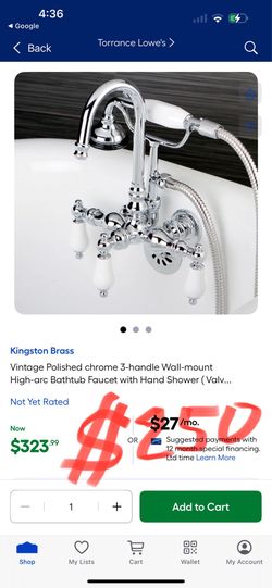 Kingston Brass Vintage Polished chrome 3-handle Wall-mount High-arc Bathtub Faucet with Hand Shower (Valv..