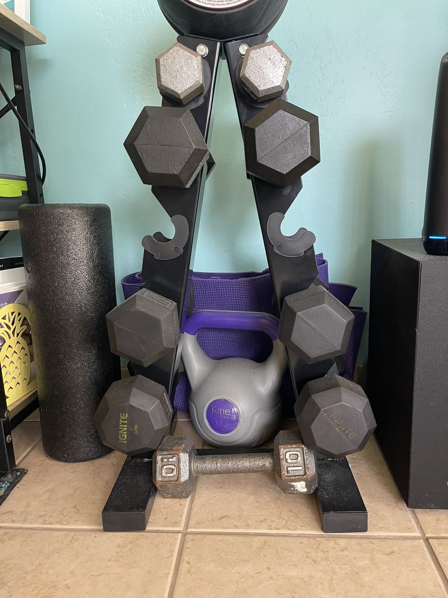 Dumbbell Set w/ Stand – $125 (Complete Home Gym Setup)