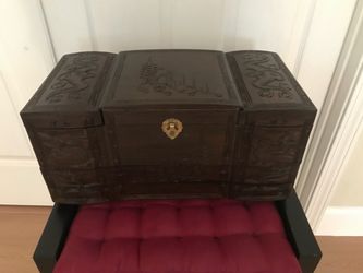 Vintage Handcrafted Asian wood multi-levels jewelry box