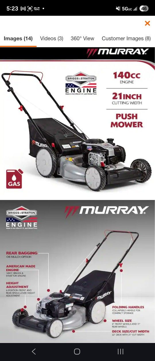 New Murray Push Mower With Bagger Included. A Must Have Mower