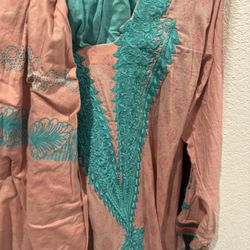 Women Large Size Lown 3 Piece Embroidered Peach Color Dress