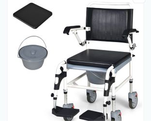 Wheeled Commode Chair with Bucket and Lid
