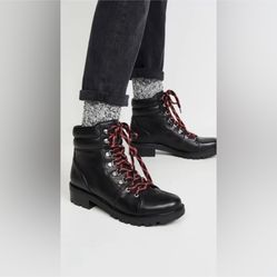 Sam Edelman Tamia Lug Sole Moto Boots Black Leather Size 6.5 M 