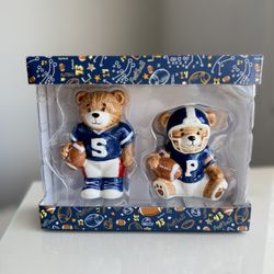 Football Bear Ceramic Salt & Pepper Shakers Set | Cute Teddy Bears | Sports Kitchen Decor | New in Box | Gift Idea