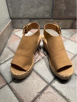 6.5 Size Tan Leather Espadrille Wedge Sandals