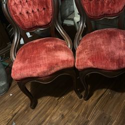 Two Red Antique Chairs 