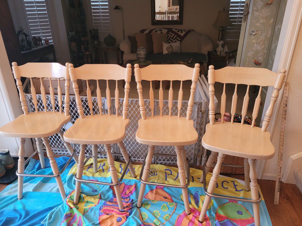 Counter height wood swivel chairs, set of 4