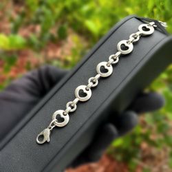 Jewelry .925 solid sterling silver Tiffany & Co Open Heart Circle Link Sterling Bracelet 7.00” 14.00mm