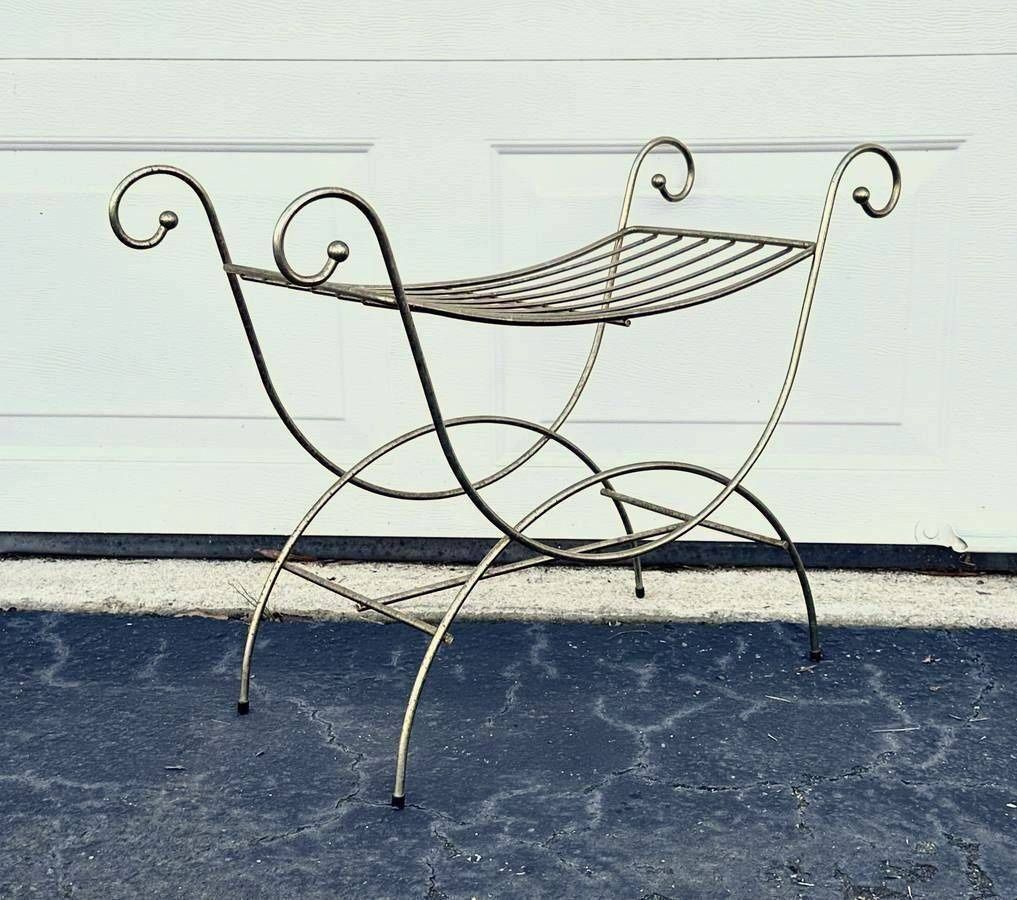 Vintage Hollywood Regency Mid Century Metal Vanity Bench