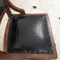 Antique Eastlake Chair – Solid Wood w/ Black Faux Crocodile Leather