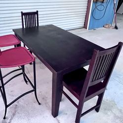 Wood Black Walnut Dining Table & Chairs