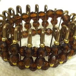 Cool Diaper Pins (Gold Tone) Stretch Beaded Brown Bracelet