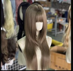 24 inch cold brown straight wig with bang