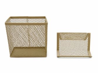 Gold Mesh Desk Organizer Set – Pen Holder & Business Card Holder