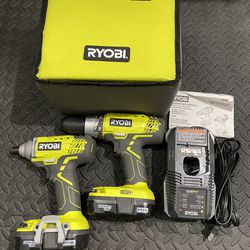 Ryobi Power Tool Set - Drill Driver & Impact Driver 18 Volt Combo