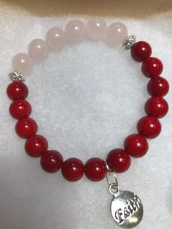 Coral and rose quartz bracelet